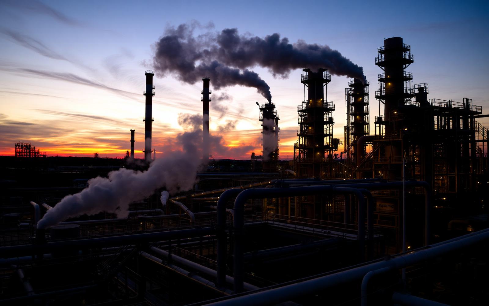 American refinery at dusk